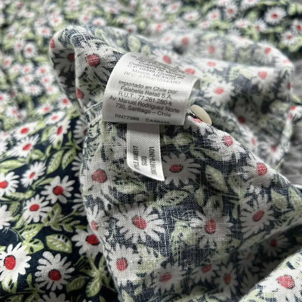 J Crew Adult Shirt Medium Green White Button Down Linen Floral All Over Mens